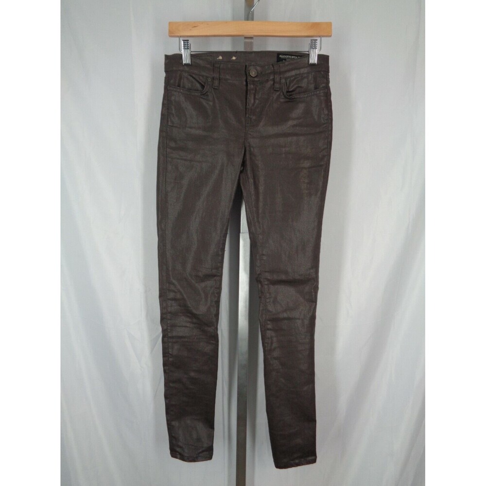 All Saints Spitalfields Jacks Place Brown Wax Coated Zipper Skinny Jeans Size 27